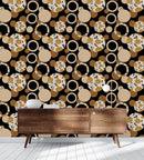 Beige Circles with Floral Pattern Wallpaper
