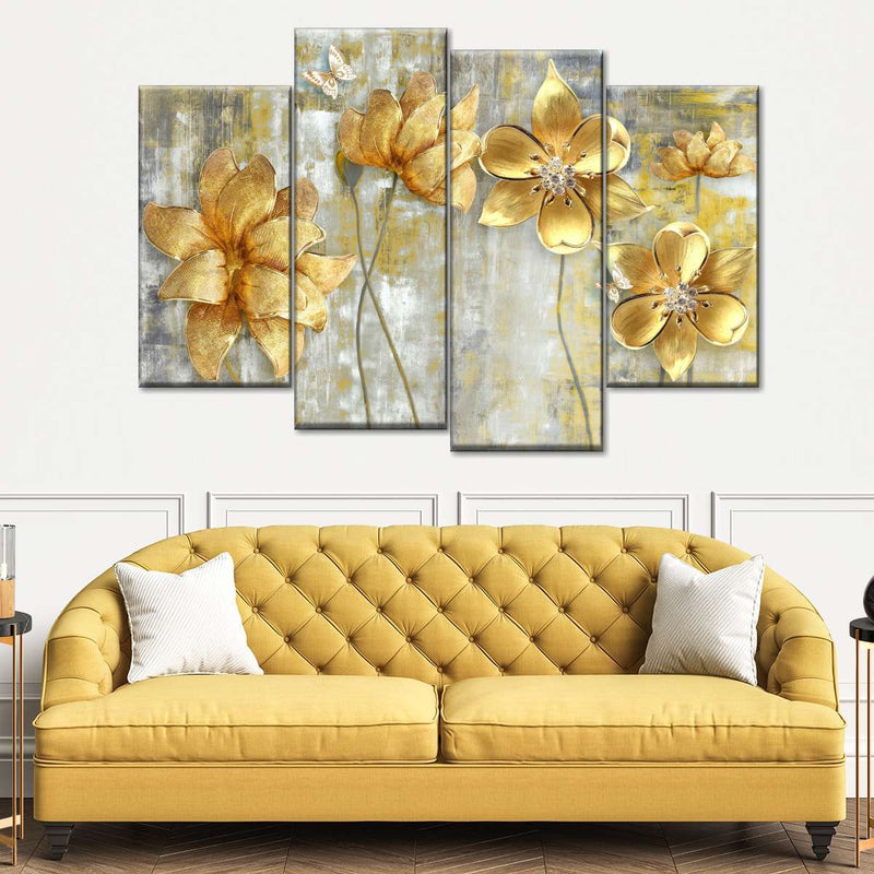 Large Golden Flowers Wall Art