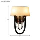 Lodge black fabric drum wall lamp bedroom crystal bead detail