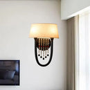 Lodge black fabric drum wall lamp bedroom crystal bead detail