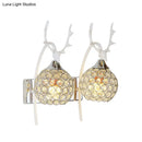 Lodge white and chrome deer wall sconce crystal dome shade bedroom