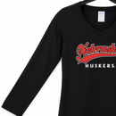 Nebraska Huskers Long Sleeve V-Neck Women's T-Shirt | Black | Multiple Sizes | Lou's Sporting Goods | 25N19LLSVT