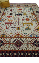 Lori Gabbeh Design Ivory 8x11.7 Hand Knotted wool Area Rug
