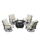 Black Aluminum Fire Table Set with Four Club Chairs
