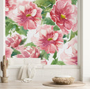 Elegant White Wallpaper with Pink Flowers Chic