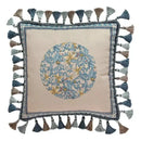 Luxe blue & gold camellia floral velvet cushion cover living room