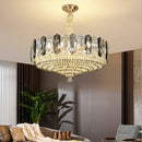 Luxe gold and gray crystal duplex villa chandelier living room light