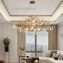 Luxe gold branch crystal led chandelier for living room