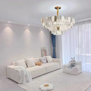 Luxe gold crystal indoor chandelier leaf accent living room light