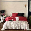 Luxe red & white egyptian cotton lace ruffles bedding set bedroom