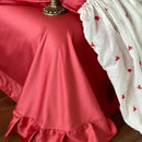 Luxe red & white egyptian cotton lace ruffles bedding set bedroom
