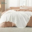 Luxe ribbed white flannel throw blanket – bedroom plush decor