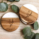 Luxe Wedding Monogram Acacia Wood and Marble Coasters