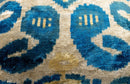 Luxurious 16x24 Handmade Ikat Silk Velvet Pillow with Premium Down Feather Insert by Canvello – Rich Blue and Gold Motifs