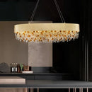 Luxurious gold circular crystal chandelier – living room pendant light