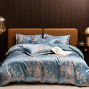 Luxurious gold & teal jacquard satin bedding set bedroom duvet cover