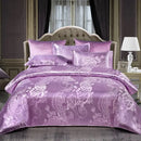 Luxurious gold & teal jacquard satin bedding set bedroom duvet cover