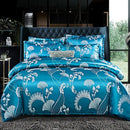 Luxurious gold & teal jacquard satin bedding set bedroom duvet cover