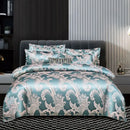 Luxurious gold & teal jacquard satin bedding set bedroom duvet cover