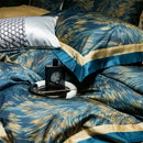Luxurious navy & gold feather bedding set bedroom blue starry sky
