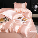 Luxurious peach satin duvet cover and pillowcase set bedroom bedding