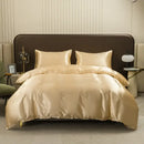 Luxurious peach satin duvet cover and pillowcase set bedroom bedding