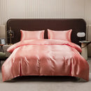 Luxurious peach satin duvet cover and pillowcase set bedroom bedding