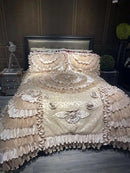 Luxurious red & champagne jacquard rose lace bedding set bedroom