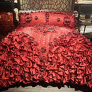 Luxurious red & champagne jacquard rose lace bedding set bedroom