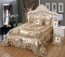 Luxurious red & champagne jacquard rose lace bedding set bedroom