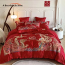 Luxurious red gold loong phoenix bedding set bedroom decor