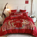 Luxurious red gold loong phoenix bedding set bedroom decor