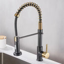 Luxury black & gold kitchen faucet with pull out spring hose