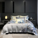 Luxury blue tides waves embroidery bedding set bedroom white satin