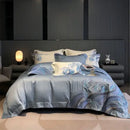 Luxury blue tides waves embroidery bedding set bedroom white satin