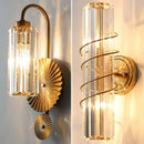 Luxury brass crystal wall lamp for bedroom with ribbed glass accents