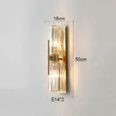 Luxury brass crystal wall lamp for bedroom with ribbed glass accents