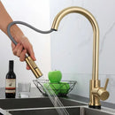 Luxury brushed gold pull out kitchen faucet with textured finish