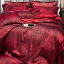 DecorBites™ Burgundy Red Luxury Jacquard Egyptian Cotton 5Pcs Bedding Set