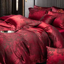 DecorBites™ Burgundy Red Luxury Jacquard Egyptian Cotton 5Pcs Bedding Set