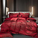 DecorBites™ Burgundy Red Luxury Jacquard Egyptian Cotton 5Pcs Bedding Set