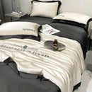 Luxury cream and black ice silk embroidered quilt set bedroom comforter