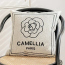 Luxury cream & black camellia jacquard pillow cover living room