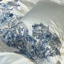 Luxury cream & blue butterfly flowers embroidery bedding set bedroom