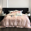 Luxury cream & blue butterfly flowers embroidery bedding set bedroom