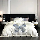 Luxury cream & blue butterfly flowers embroidery bedding set bedroom