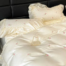 DecorBites™ Ice Silk Embroidery Bedding Sets: Luxury Rayon Duvet Set with Lace, Soft & Cozy