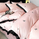 Luxury cream & pink ice silk floral bedding sets bedroom duvet set