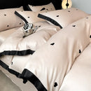 Luxury cream & pink ice silk floral bedding sets bedroom duvet set