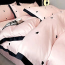 Luxury cream & pink ice silk floral bedding sets bedroom duvet set
